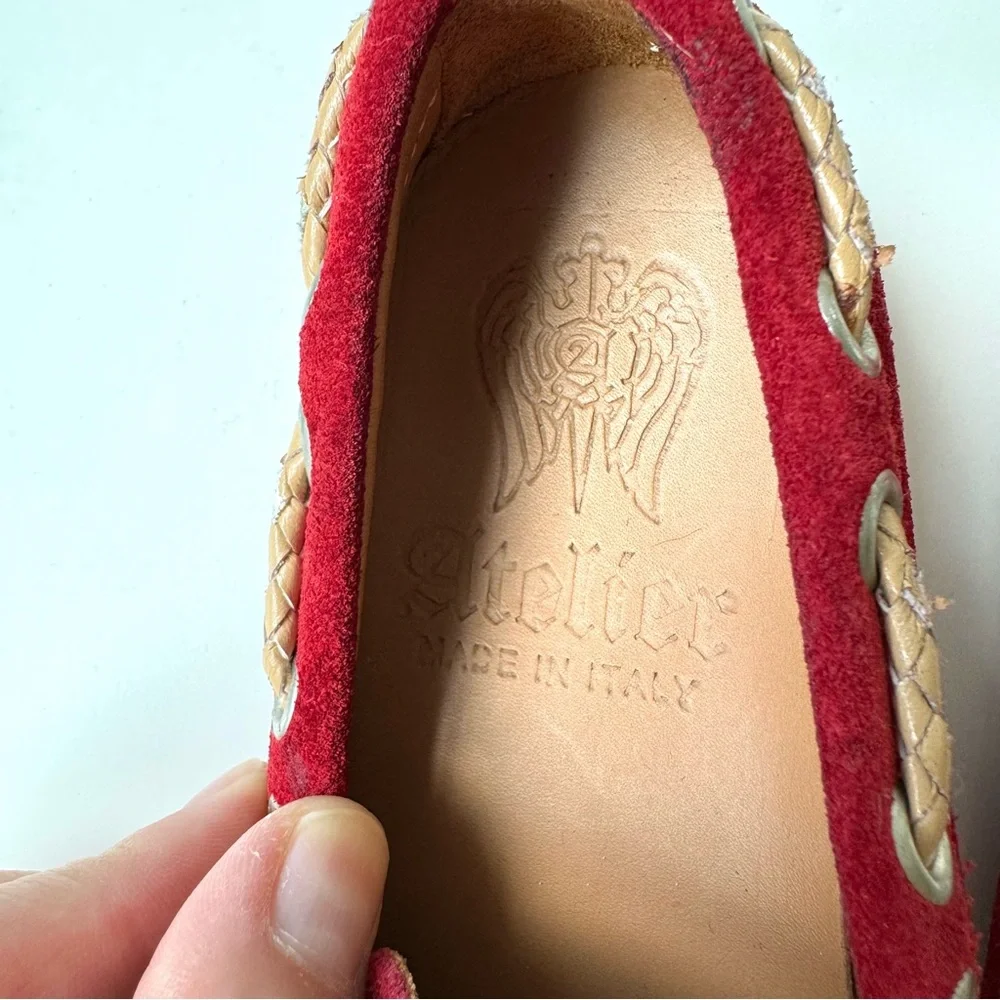 Atelier Suede Leather Moccasin Loafer Driver Shoes 25 US 9 Red Preppy Academia